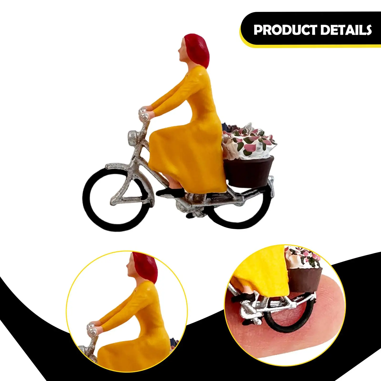مجسم مصغر بمقياس 1/64 من الراتنج لدمية فتاة جميلة في مشهد ركوب الدراجات لتزيين الحدائق الخيالية
