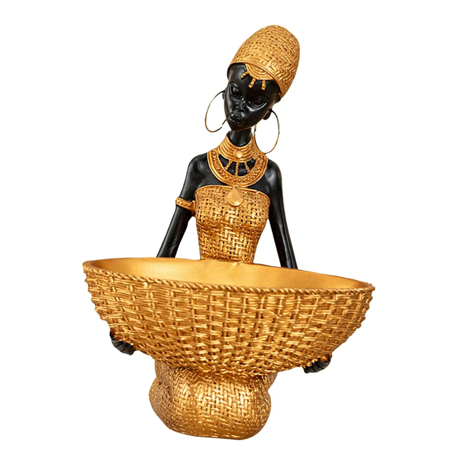Luxury African Woman Statue Resin Tray Modern Decorative Figurine Desk Ornament for Office Entryway Shelf Bedroom Room Decor - view 2
