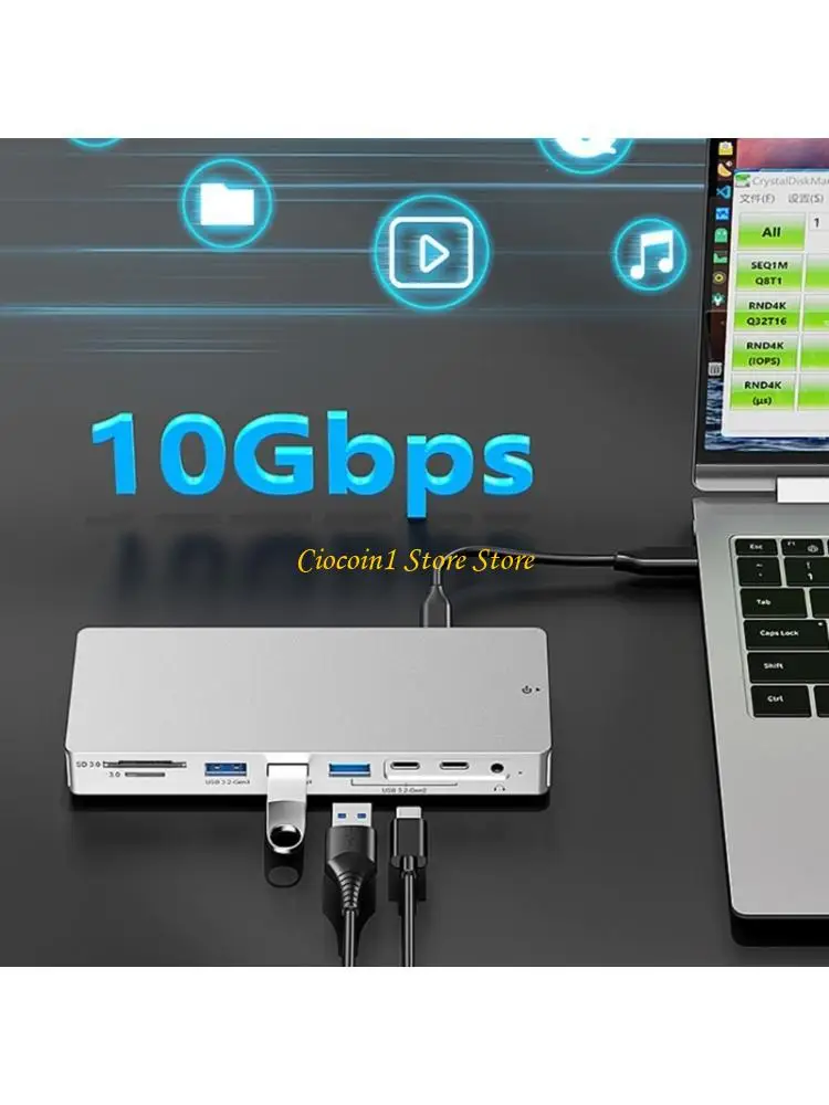 A3PC USB C Hubs 14 Port 4K 60Hz HDTV 100WPD Fast USB 3.2 Gen2 Ethernet For Laptop