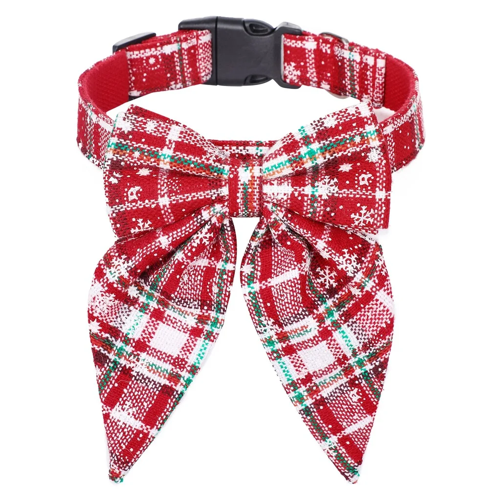 Baumwolle Weihnachten Schneeflocke Schleife Hundehalsbänder Welpen Haustier Katze Zubehör Hundehalsband für kleine große Hunde – Detail 3