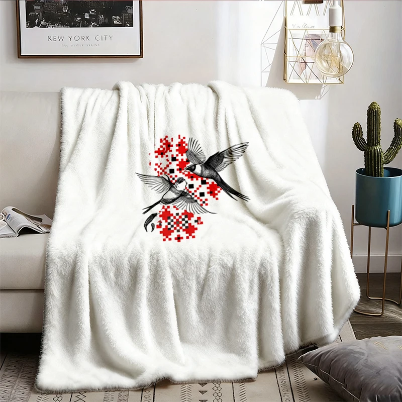 Ukrainian Swallow Vyshyvanka Flannel Blanket,  Flannel Throw, Patriotic Heritage