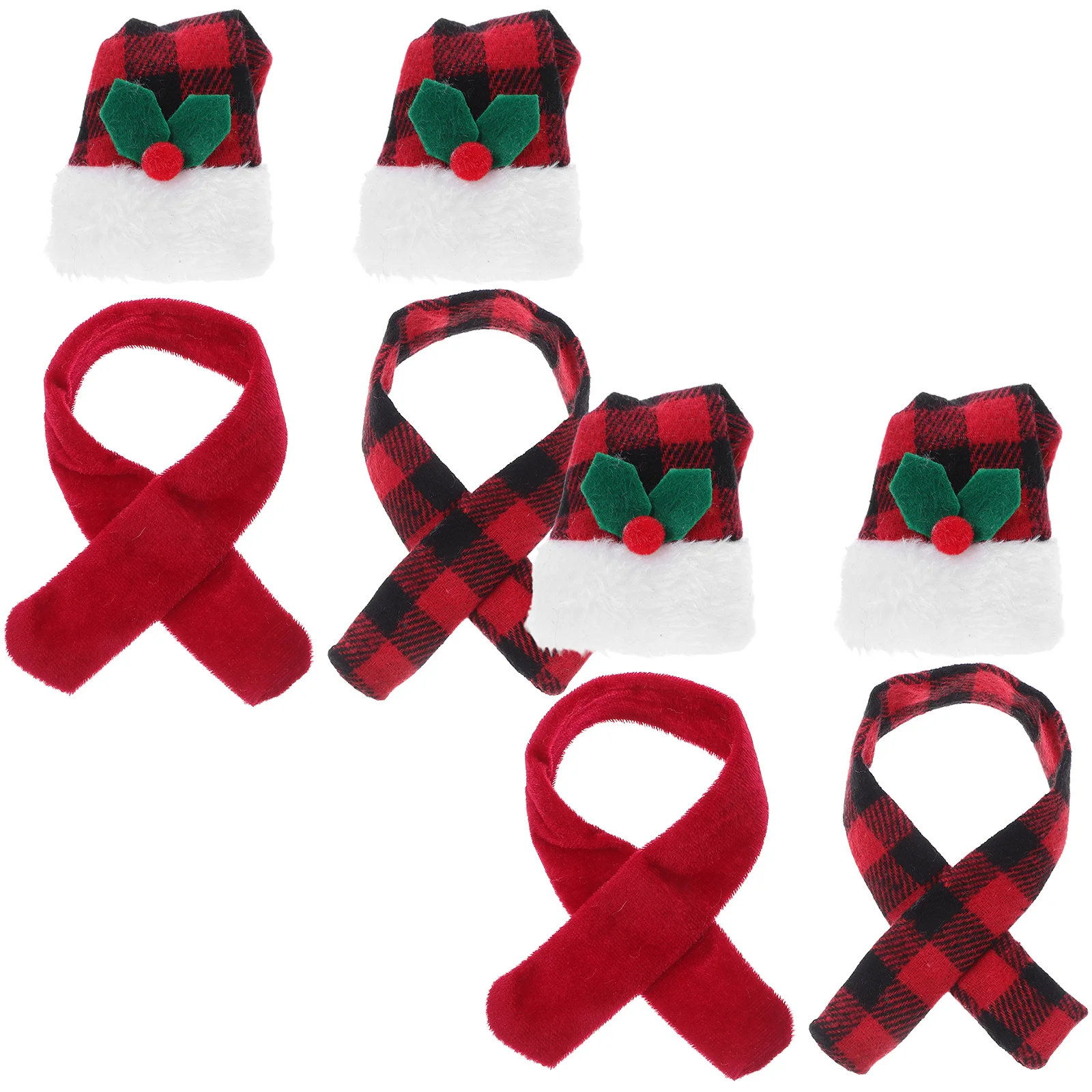 

4Sets Christmas Wine Bottle Covers Buffalo Plaid Mini Santa Hat Scarves Holiday Table Centerpiece Xmas Party Decorations
