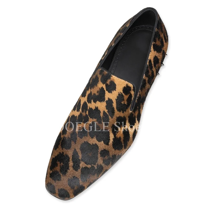 Men Loafer Rivets Decor Leopard Print Design Single Shoes New Office Business Dress Wedding Shoes Genuine Leather Men Male Shoes