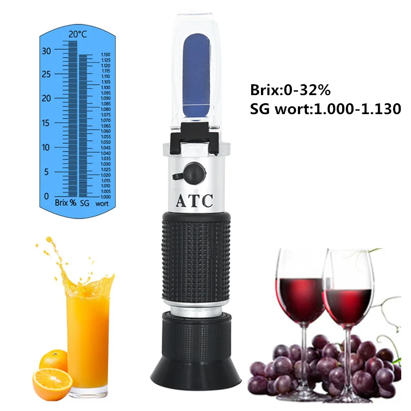 Beer wort-屈折計,水,電気,重力計付き,0〜32% brx,1.000-1.120を含む