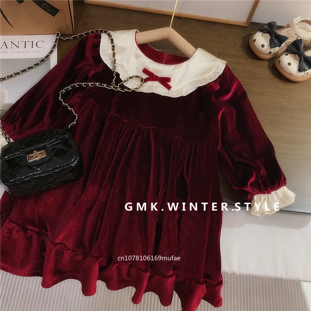 christmas-autumn-winter-girls-velvet-peter-pan-collar-new-year-dress-red-girls-golden-velvet-princess-dress