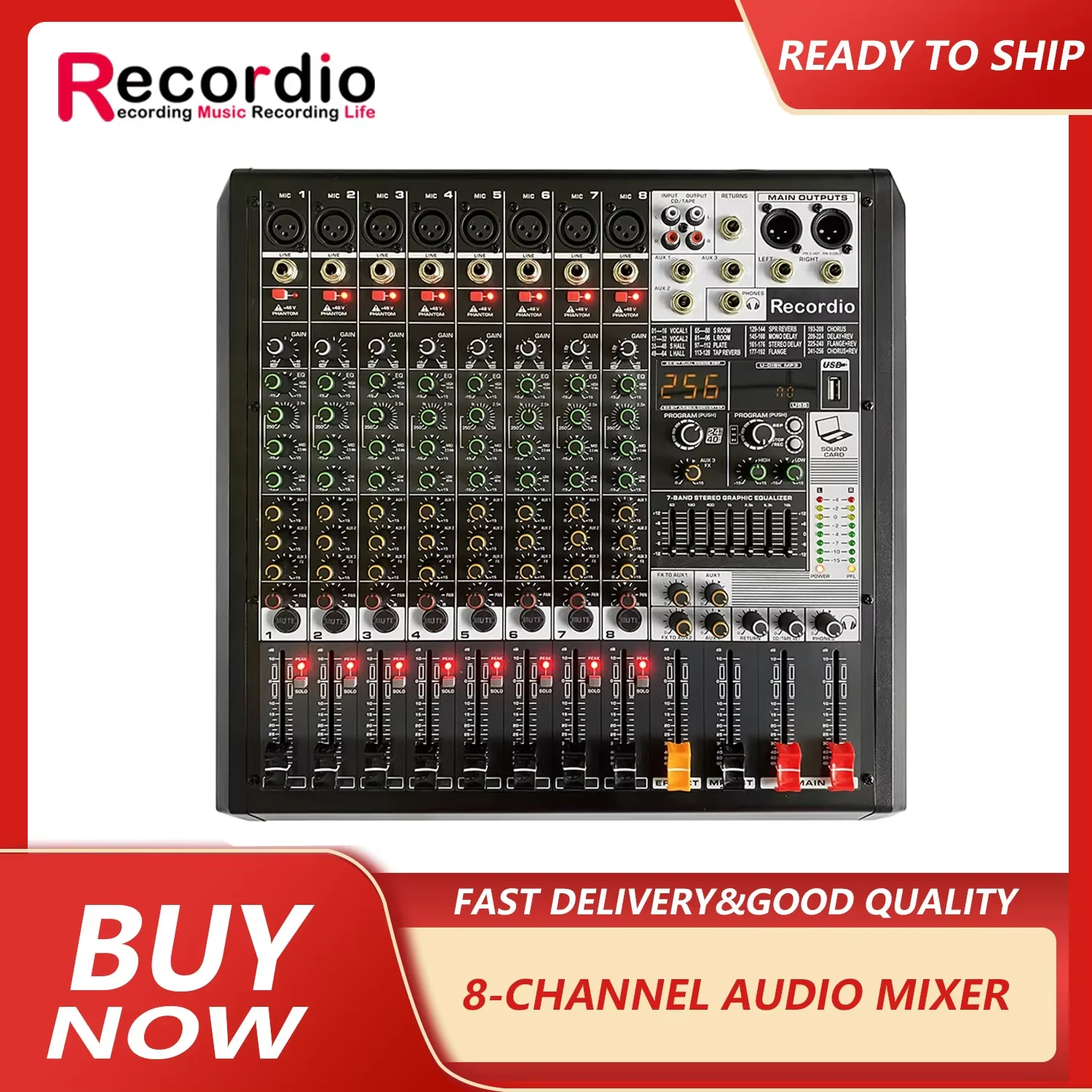 

GAX-MD8 Pro 8 Channel DJ Controller with 256 DSP Reverb effect BT 5.0 USB audio sound cards & mixers recording condenser mic