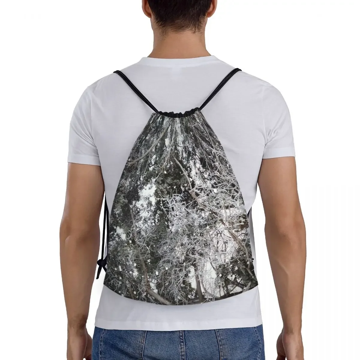 사용자 정의 실제 나무 위장 눈 패턴 Drawstring 가방 여성 남성 경량 카모 스포츠 체육관 스토리지 배낭