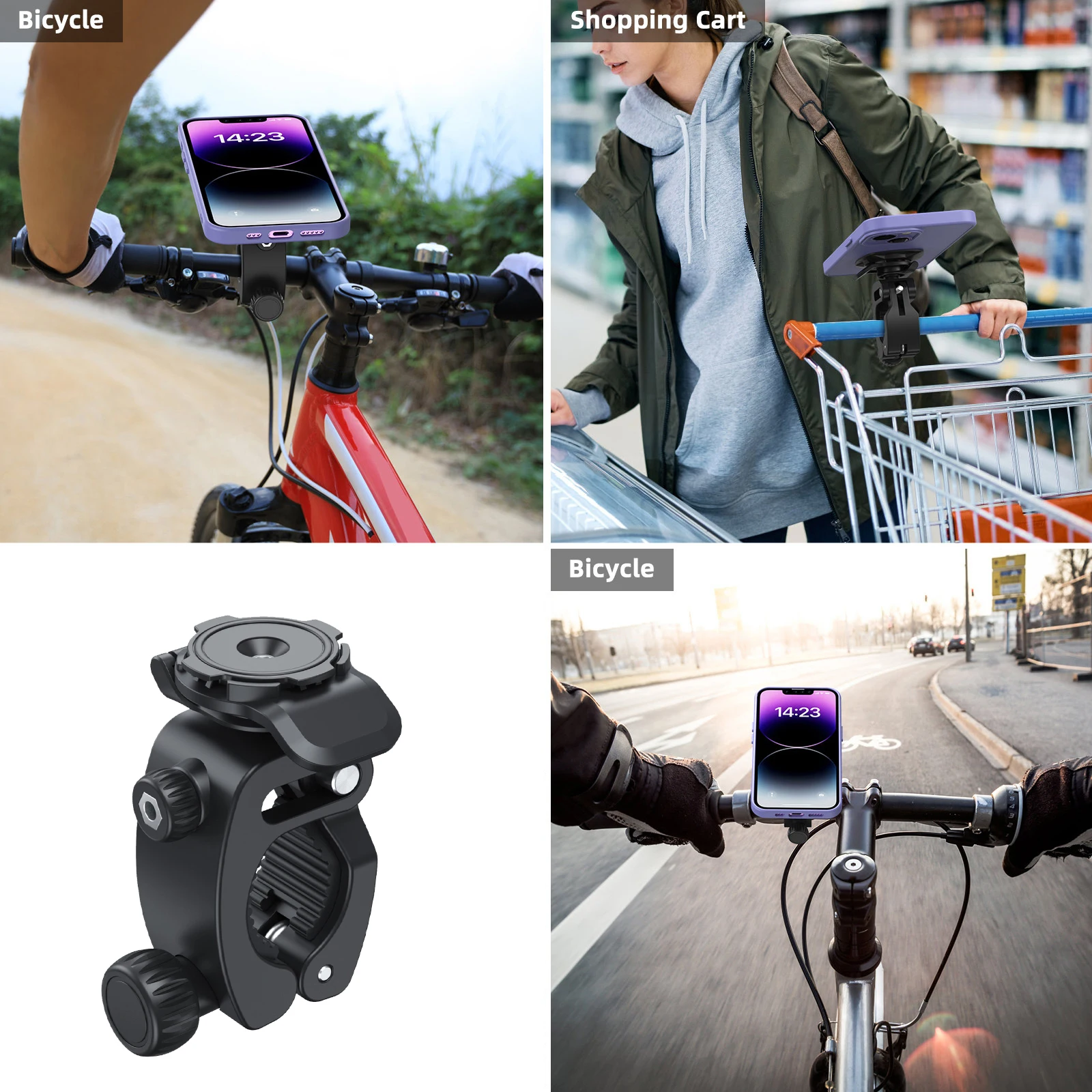 حامل هاتف المقود العالمي 360 ° دوران - حامل هاتف للدراجات النارية والدراجات، مشبك قابل للتعديل يناسب الهواتف مقاس 4-7 بوصات #3