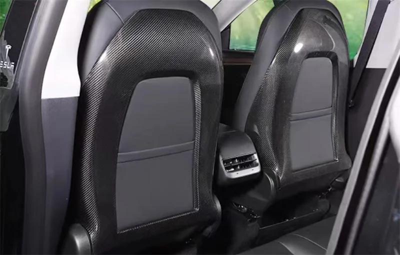 For Tesla Model 3 Model Y High Quality Real Carbon Fiber Back Kick Protectors Kick Mats Full Surrounded Seatback Covers