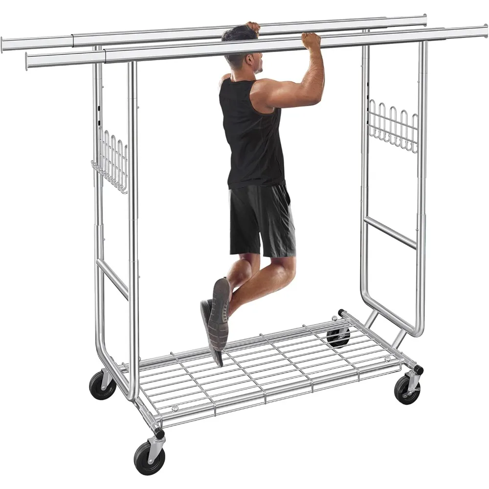 

Вешалка для одежды, нагрузка 620 фунтов, металлическая вешалка для одежды, вешалка для одежды, 300 шт., на колесах, складная, портативная