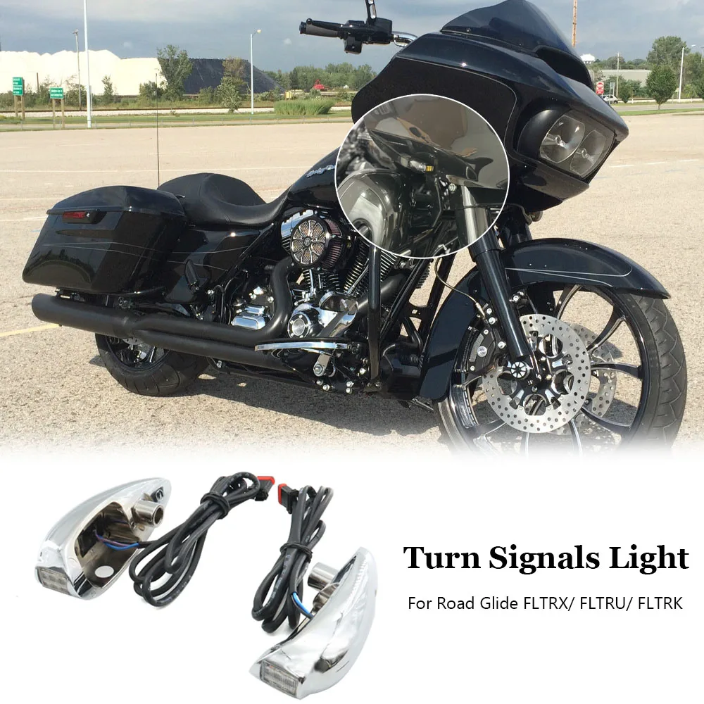 2015-2023 Black Chrome Motorcycle Accessories LED Front Turn Signals Daytime Running For Harley Road Glide FLTRX/ FLTRU/ FLTRK