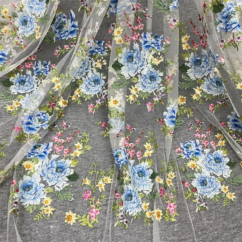 

Embroidery Peony Flowers Colorful Flowers Mesh Costume Crafts Tulle Lace Fabric Apparel Sewing Design Spring Garden dress lace