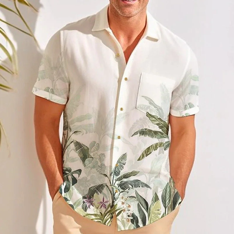 2023 solid color summer shirt men's Hawaiian shirt casual fashion street short sleeve beach holiday party men's pocket shirt 5XL