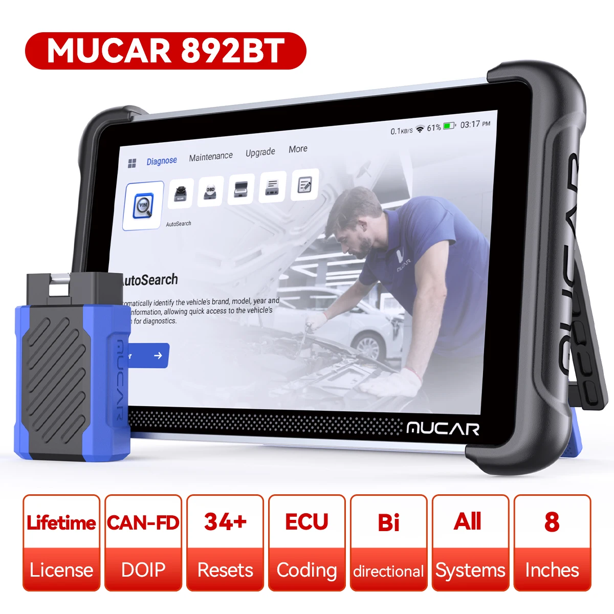 Lifetime Free MUCAR 892BT Auto OBD2 Scanner 35 Reset ECU Coding CANFD DOIP Bidirectional Full System Car Diagnostics Tools
