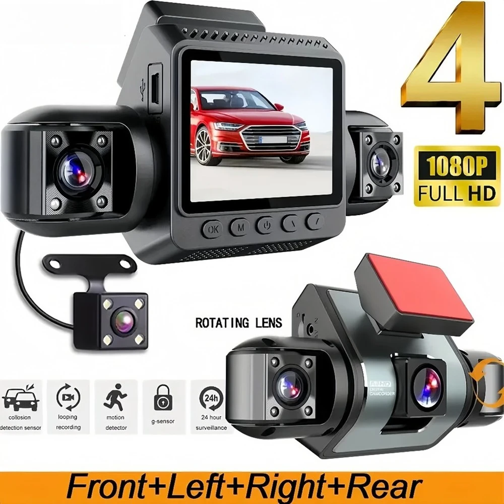 4 Channel Car Dash Cam Front and Rear Inside 1080P Driving Video Recorder with Night Vision