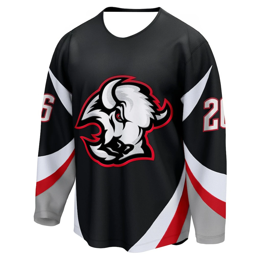 Hockey Jersey Black with Red/White Gray Accents 