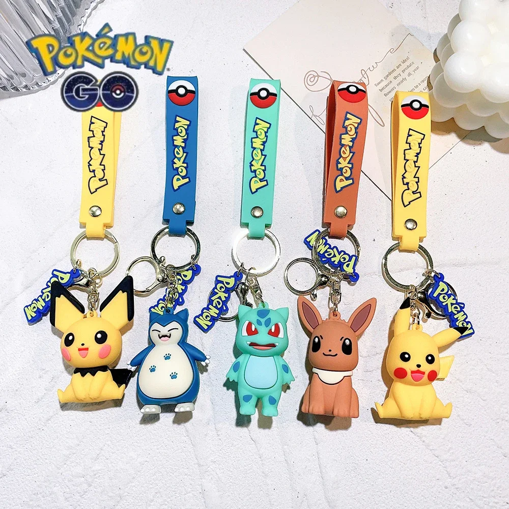 Pokemon Pikachu Cute Cartoon Figure Key Chain Anime Characters Model Snorlax Eevee Pendant PVC Car Keychain Backpack Pandent