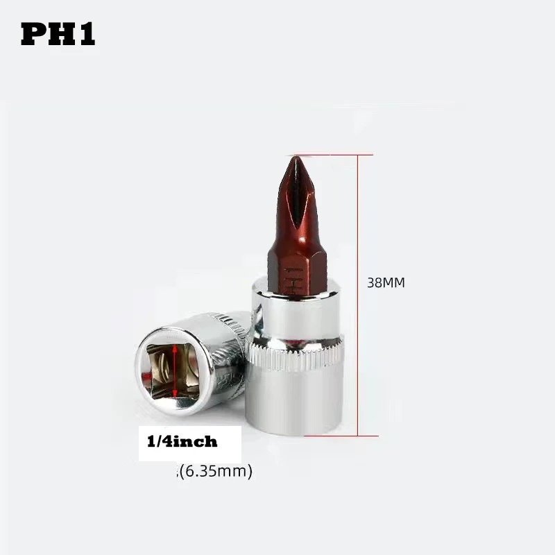 3pcs Phillips screwdriver 1/4-inch Drive Bit Socket PH1 PH2 PH3 Bit Socket Standard Metric S2 Steel Bits
