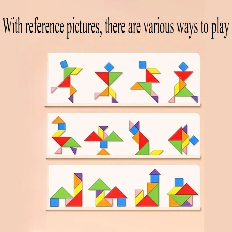 1pc Colorful Wooden Block Tangram Puzzle, 3D Brain Teaser Building Toy, Educational Gift for Halloween, Christmas & Thanksgiving