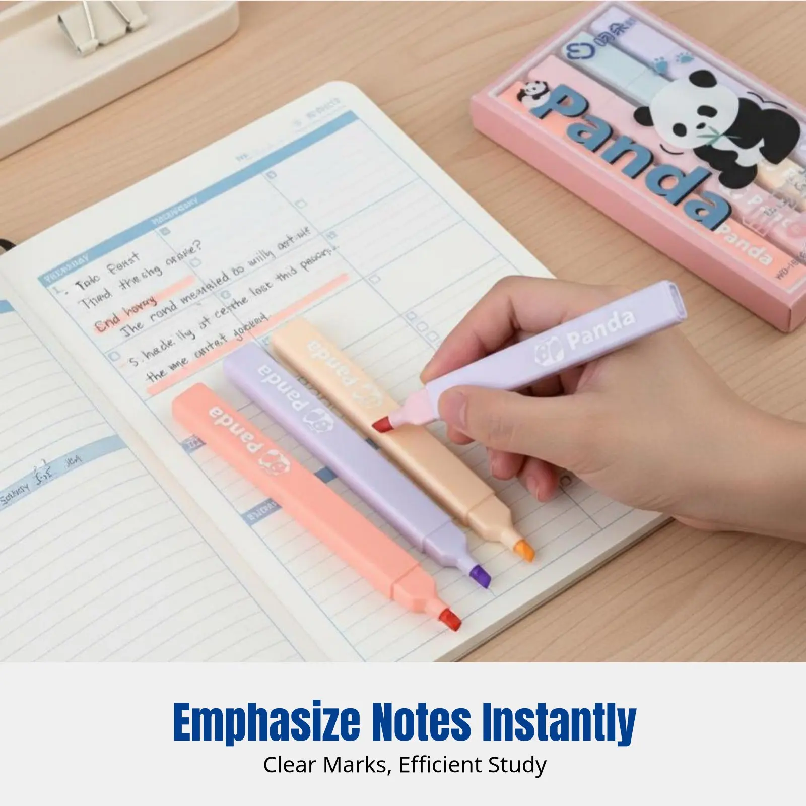 

Panda Highlighter, Cute Cartoon Marker Pen, Soft Color, Vision Protection, Student Note Emphasis, Random Design