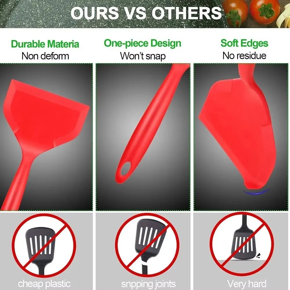 New Wide Silicone Spatula Soft Heat Resistant Nonstick Turner Non Stick Flexible Kitchen Utensil Omelette Tool