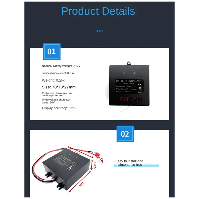 1 Piece LED Display Battery Balancer Black ABS For 24V Battery Balancer 4S Active Voltage Lead Acid Li-Ion Lifepo4 Battery