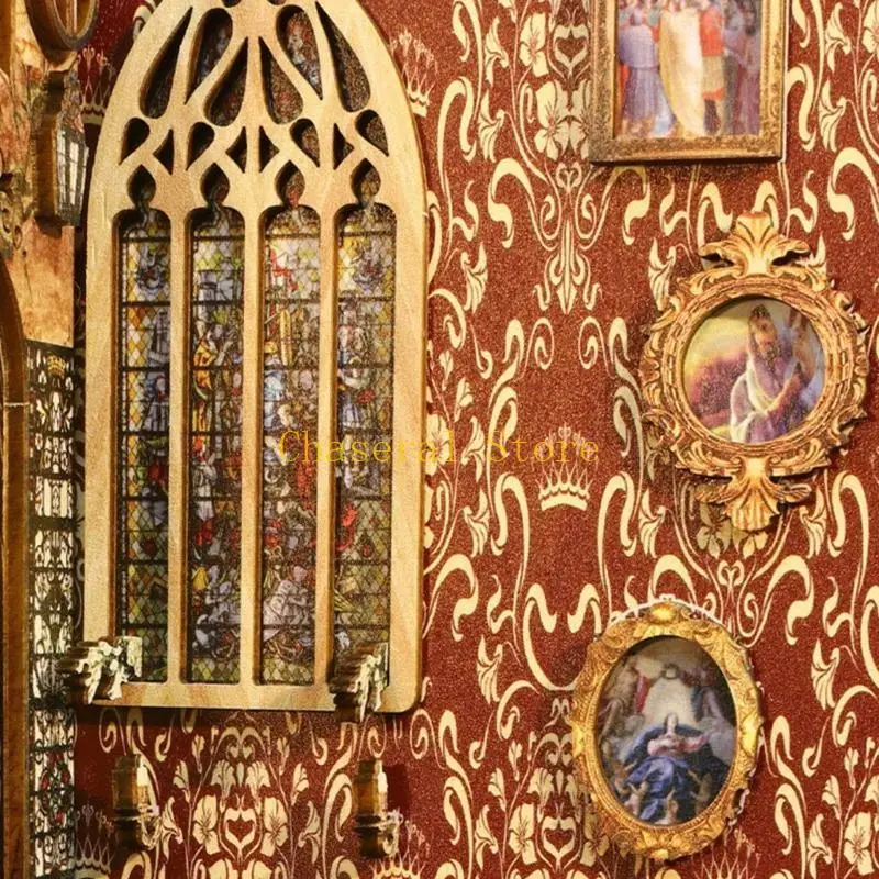 

E7CE BookNook DIY Dollhouse Bookend Church Model Building with LED Light