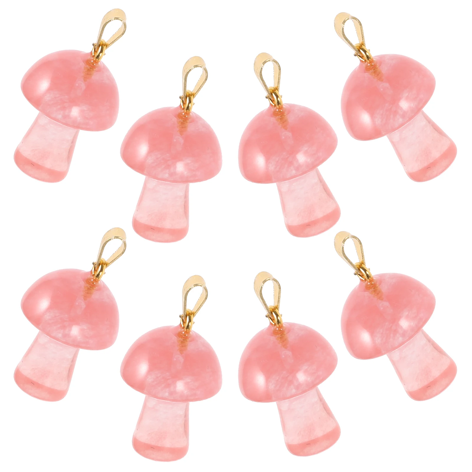 

8pcs Mushroom Necklace Charm Crystal Pendant Earrings Bracelet Cartoon Jewelry Accessories Red Stone Golden Clasp