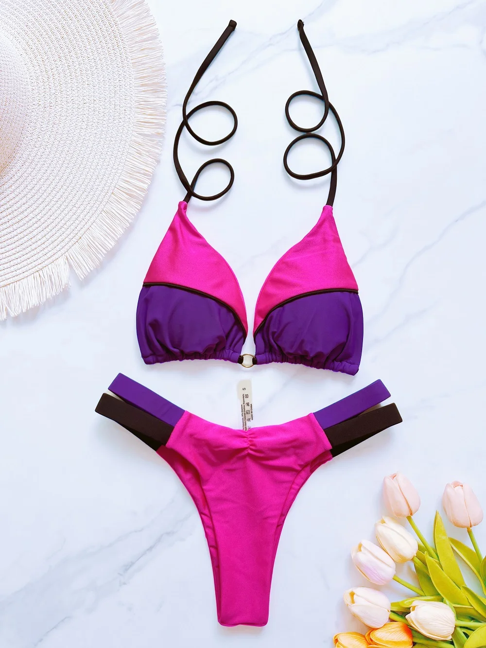 RUOTONSEPT New Sexy Solid Splicin Bikini Set Women\'s Swimsuit Two-piece Triangle Halter Swimwear Bathing Suit Brazilian Biquinis