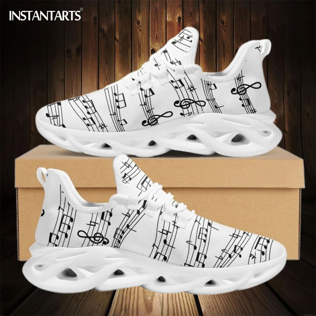 INSTANTARTS Women's Running Sneakers Musical Note Print Ladies Casual Cushion Mesh Shoes Shock Absorption Tennis Plus Size 35-46