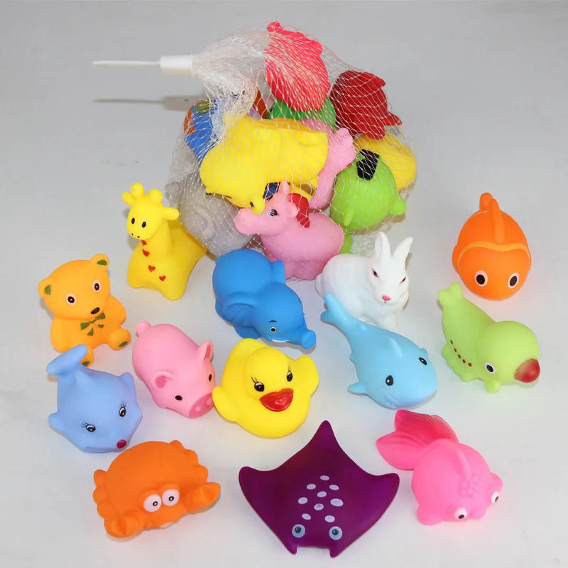 13 PCS Preschool Bath Toys Rubber Floating Squeaky Baby Wash Shower Toy for Toddlers Kids Party Decoration Random Style