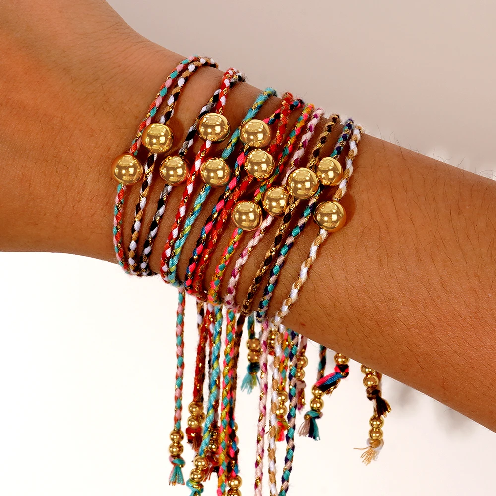 1PC Retro Bohemian Colorful Exquisite Hand-kneaded Friendship Lucky Cotton Rope 8mm Copper Bead Bracelet, Ethnic Style Features