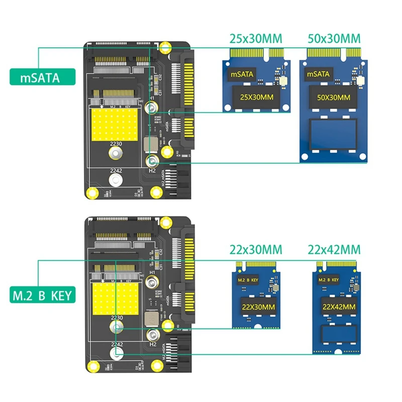 Adaptador Msata/M.2 NGFF SSD a SATA3 Dual, adaptador M.2/MSATA a SATA M.2 NGFF MSATA SSD a SATA3.0, adaptador de 2,5 pulgadas, 2 en 1