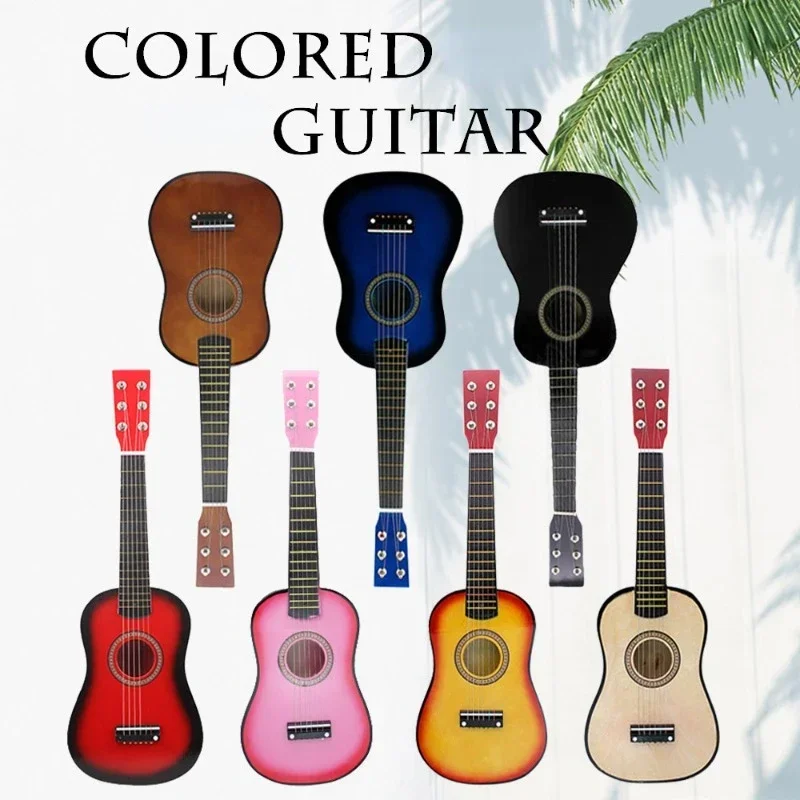 Guitarra portátil de madera maciza para niños y principiantes, instrumento Musical de 6 cuerdas, 23 pulgadas, multicolor, gran oferta