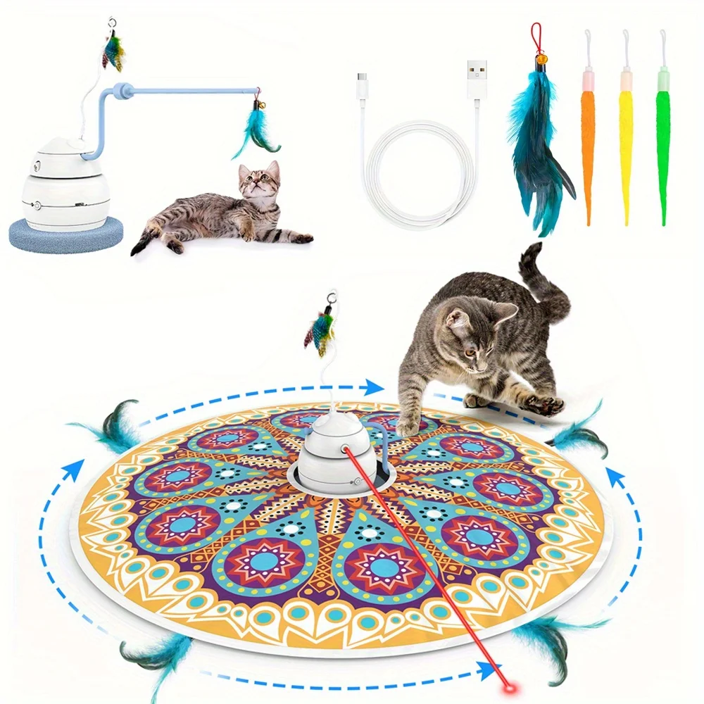 4-in-1 Whisker Wizard Cat Laser Toy Automatic Interactive Kitten Toys for Indoor Electric Pet Toy USB Charging 360 Rotating Toys