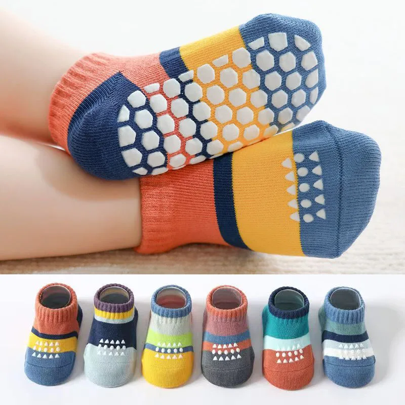 

High Quality Baby Boys Girls Toddlers Anti-slip Non Skid Floor Socks Cute Stripped Kids Cotton Ankle Socks Spring Autumn