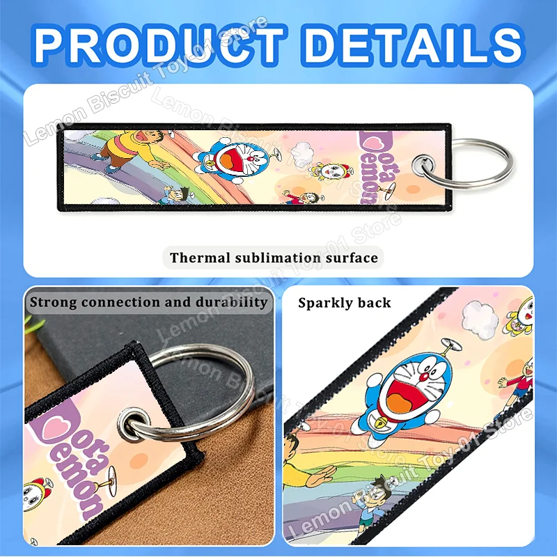 Doraemons Series Key Fobs Holder Embroidery Cartoon Keychain for Motorcycle Cars Women Men Anime Decorations Funny Gifts - view 3