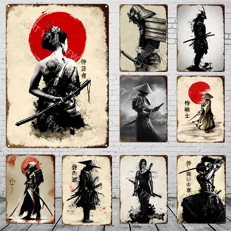 Japanese Samurai Metal Tin Sign Modern Wall Art Character Posters and Prints Man Cave Decorative Decorating Living Room Bedroom