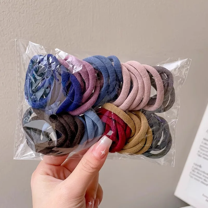 50 buah tali rambut elastis warna-warni untuk wanita, tali karet ikat ekor kuda tahan Scrunchie untuk wanita pita rambut nilon dasar elastis tanpa kelim