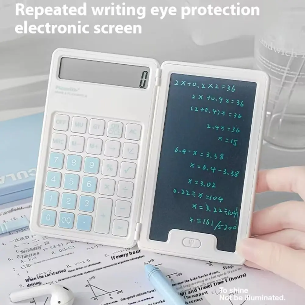 Cute Foldable Calculator LCD Display Portable Mini Finance Calculator with Writing Board Practical Student Calculator Home Use