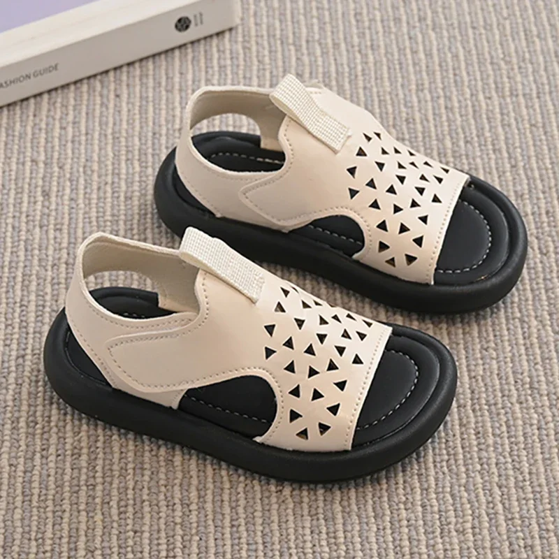 

PU Leather Summer Sandals For Kids 2025 Trend Fashion Girl's Anti-slippery Casual Sandals For Boys Hollow Kid's Sandals