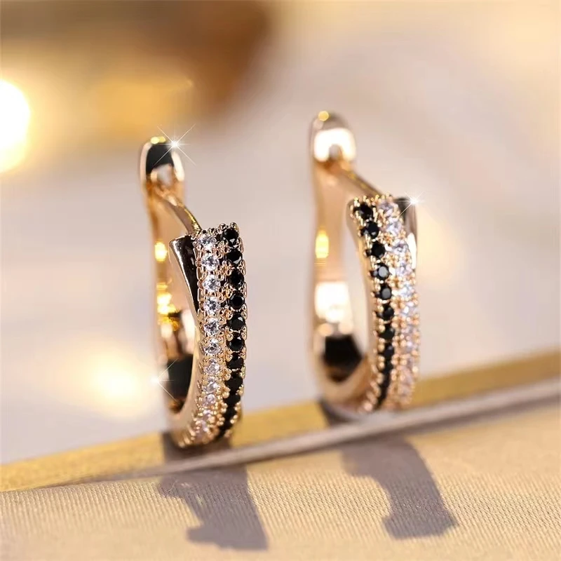 Hot Selling Trendy Crystal Earrings For Women Black And White Stone Fashion Silver Gold Color Hoop Earrings Wedding Jewelry