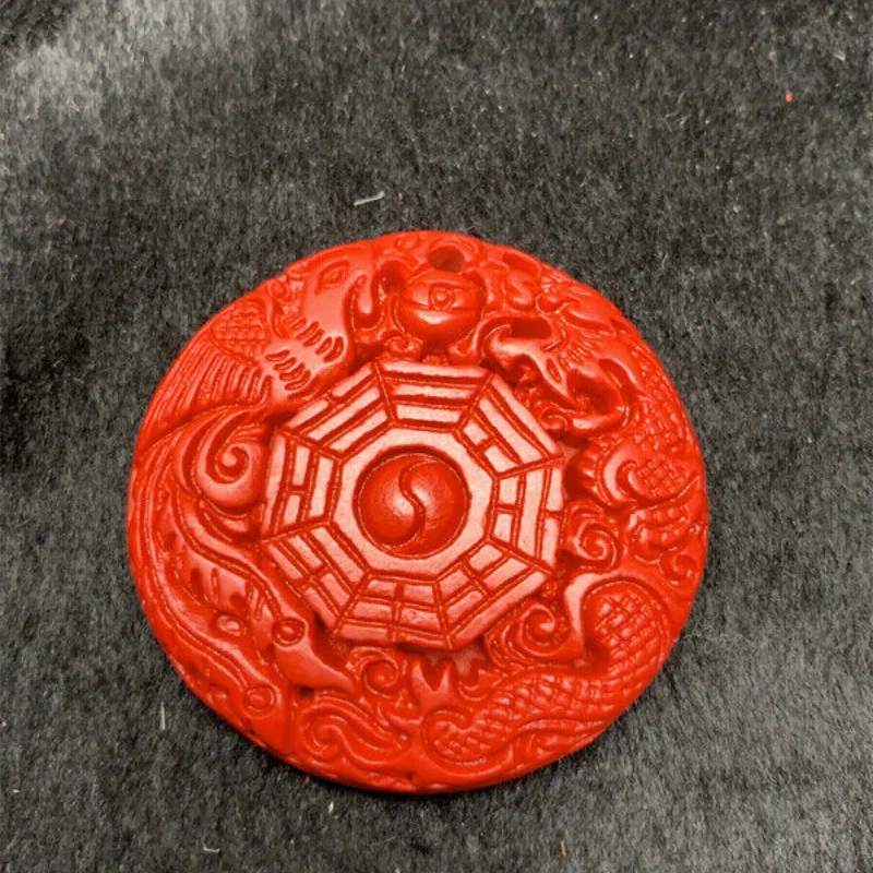 Fashion Chinese Natural Cinnabar Bagua Auspicious statue