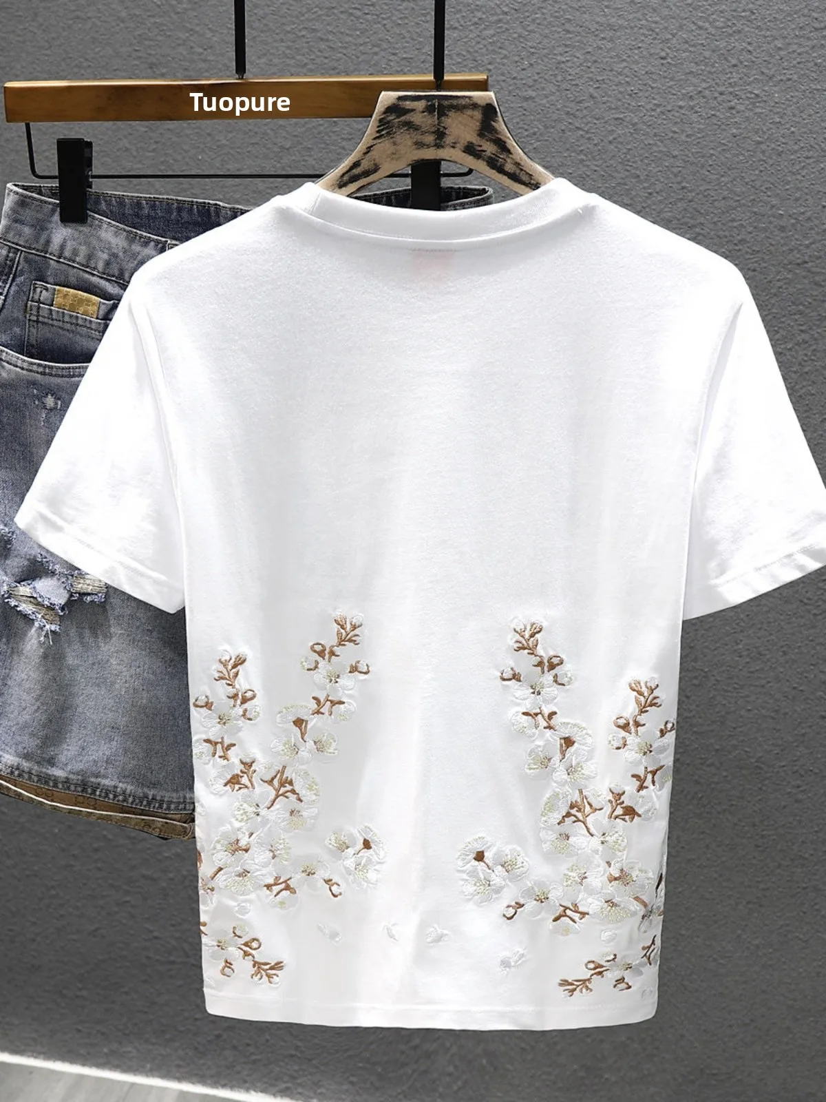 

Мужская повседневная футболка с вышивкой, короткий рукав, летняя коллекция 2024, новинка, круглый вырез, базовая модель, молодежная, модная, укороченная, стандартный крой