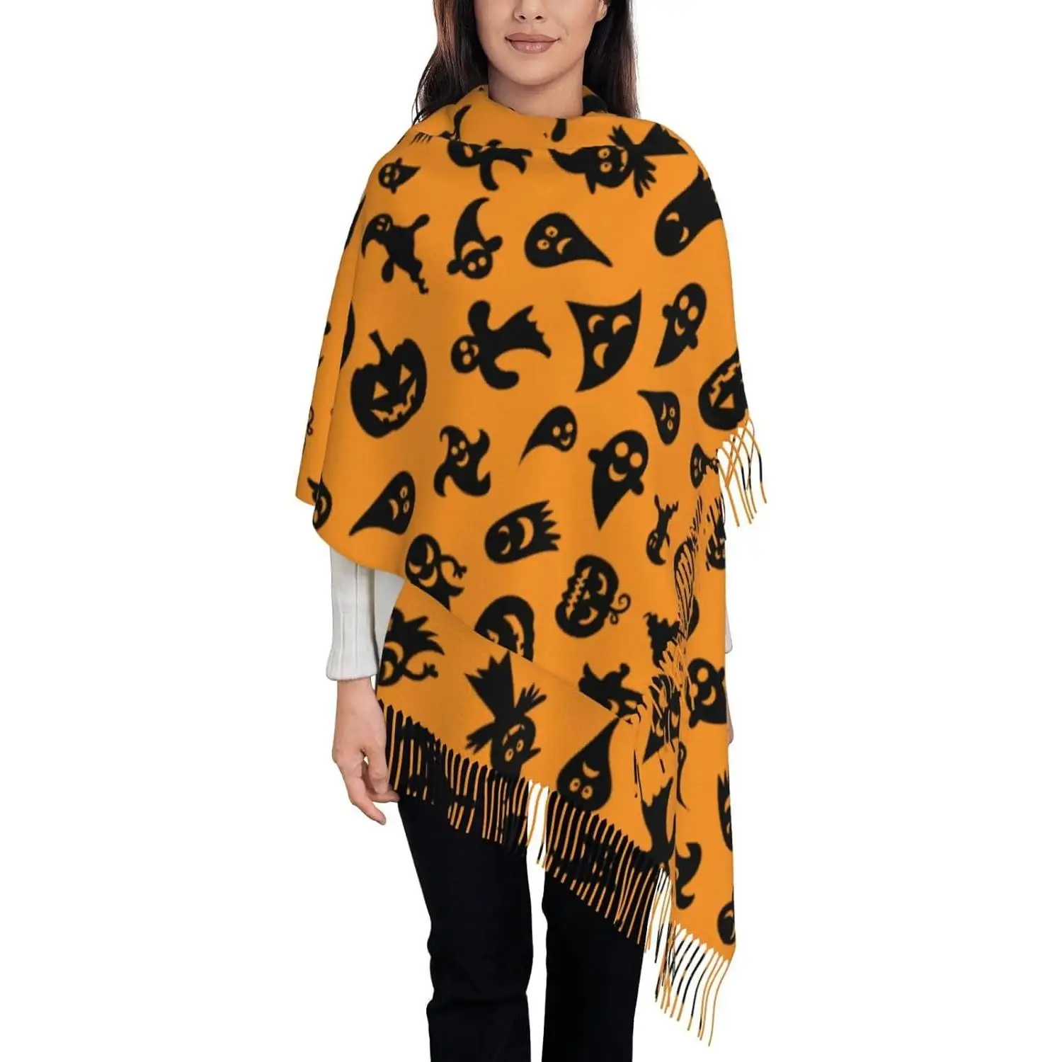 

Halloween Scarf Tassel Scarves Fall Winter Shawl Wraps Bandana for Women Men Kid For Gift Women Spring Fall Winter