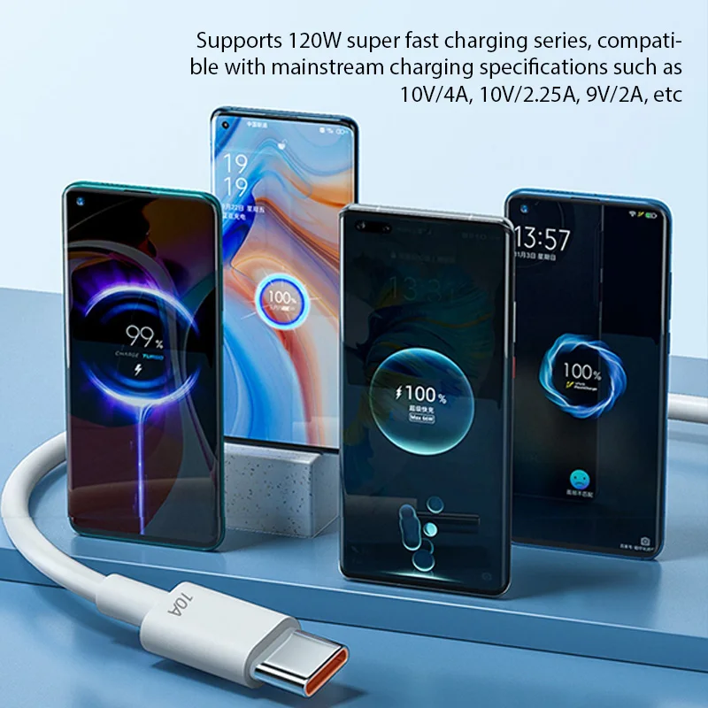 120W 10A USB Type C USB Cable Super Fast Charing Line for Xiaomi 14 Samsung S24 Ultra Huawei Quick Charge USB C Cables Data Cord