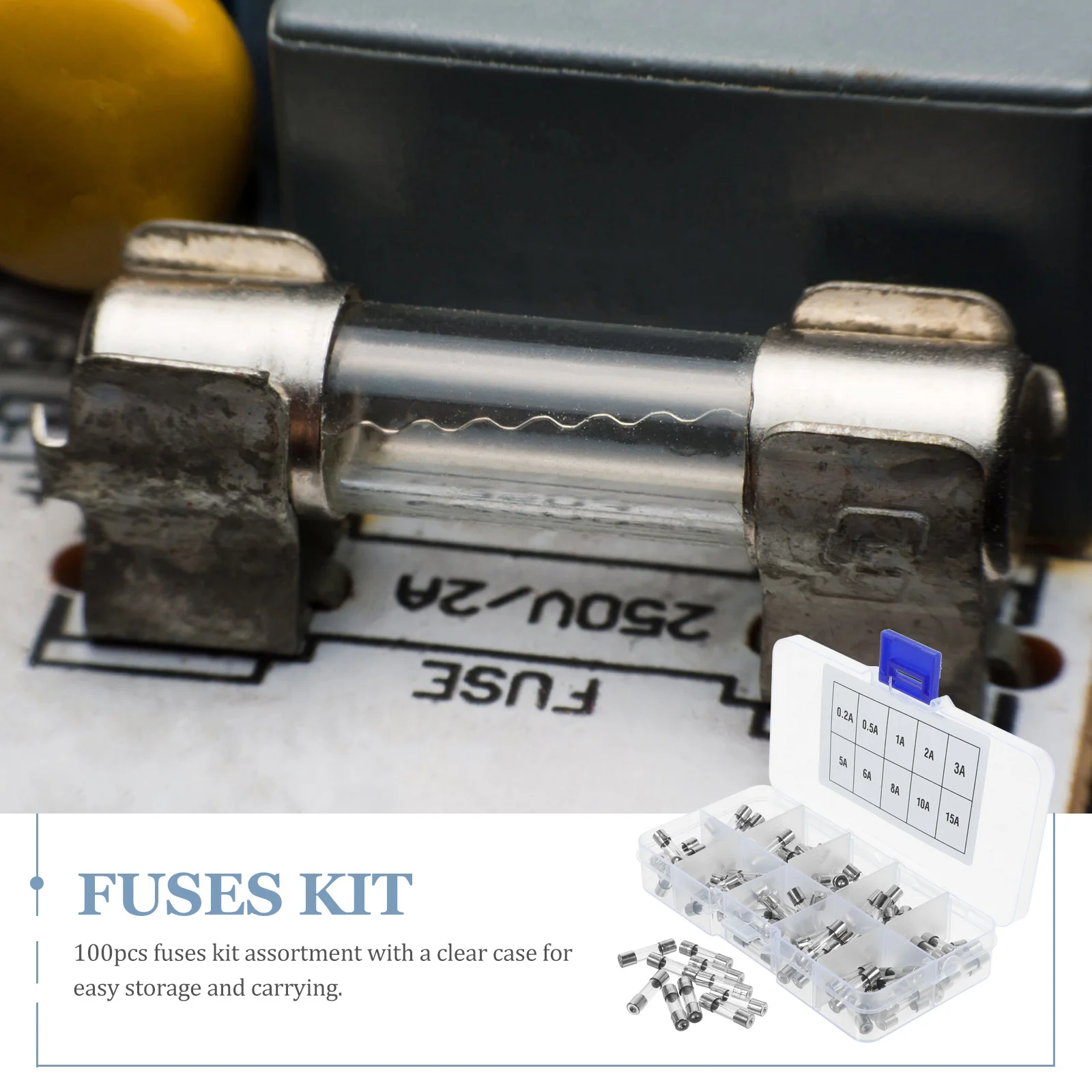 

100Pcs 20mm 0.5a-15a Ceramic Car Tube Assorted Kit with Clear Storage Multiple Applications Kit