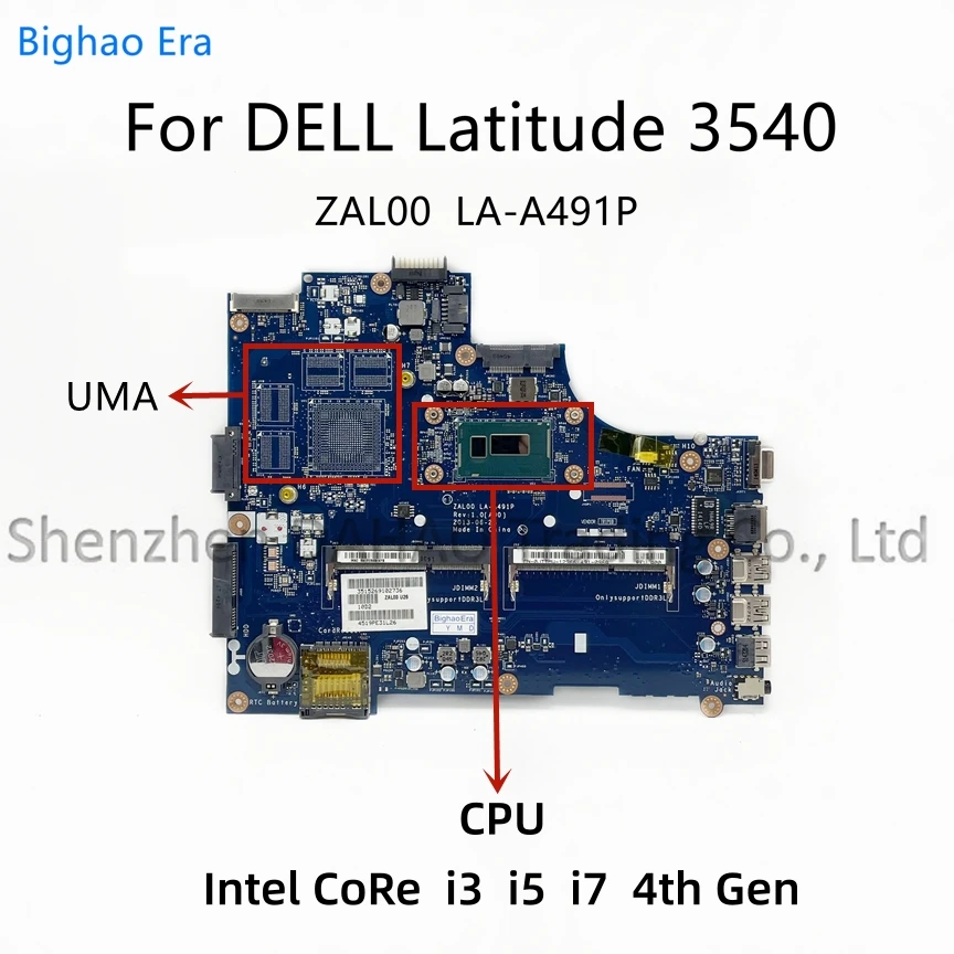 ZAL00 LA-A491P For Dell Latitude 3540 Laptop Motherboard With Intel 2955U i3 i5 i7 CPU DDR3L UMA CN-08P1RY 0YKPHW 0JTTMW 08TTCM