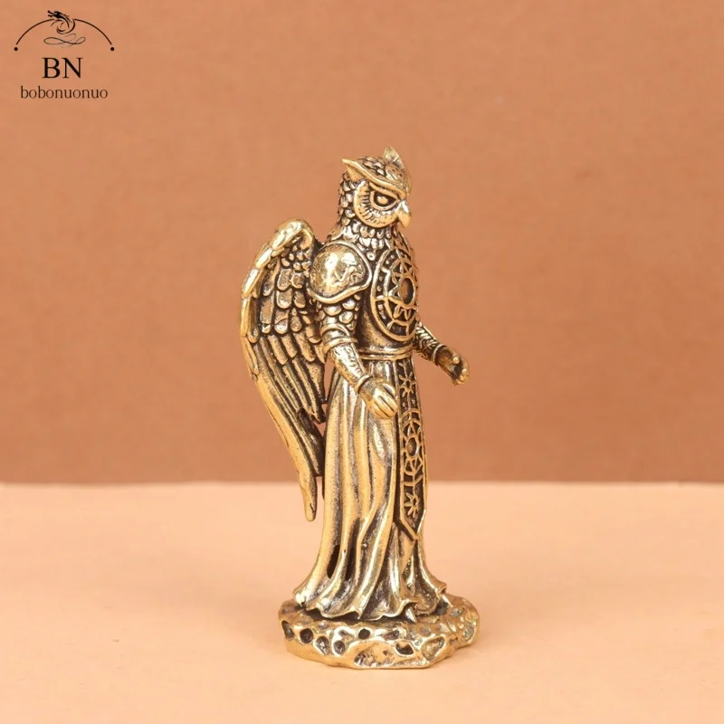 Retro Brass Owl Knight Prophet Statue Desk Ornament Animal Small Statue Figurines Holder Home Decoration Crafts view 6
