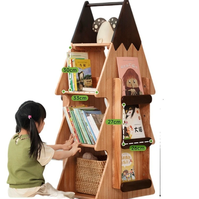All solid wood creative children's 360-degree rotating bookshelf picture book shelf baby reading bookcase floor storage locker